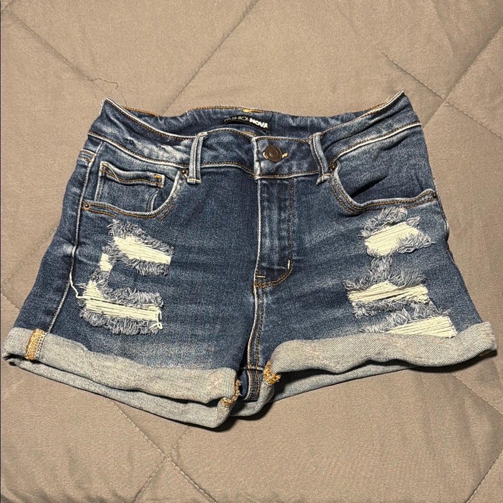 Fashion Nova Blue Distressed Jean Shorts